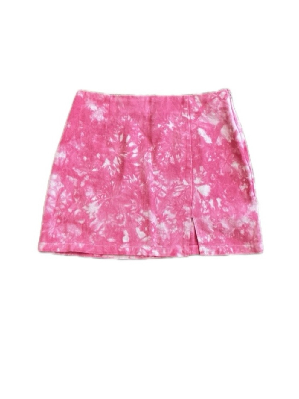 Forever 21 Pink and White Tie-Dye Denim Mini Skirt with Front Slit